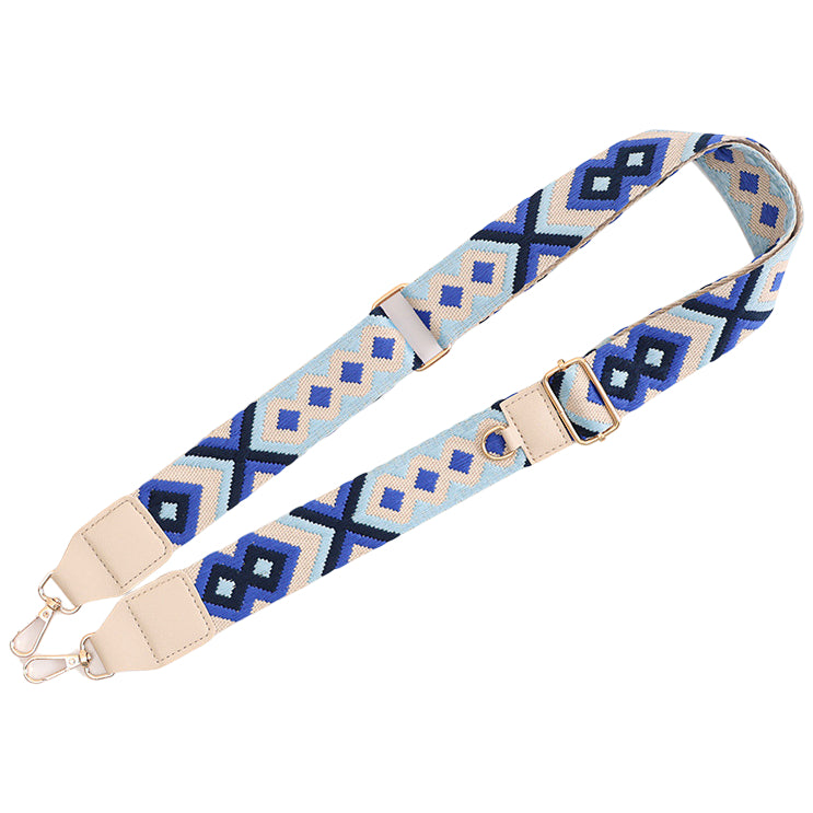 Adjustable Purse Strap With Crazy Horse Leather Ends and Jacquard Embroidery
