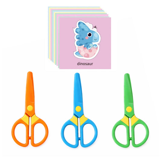 Toddler Safety Scissors Kit with 60 Sheets Craft Paper Blunt Tip Training Scissors for Kids Ages 2 to 5