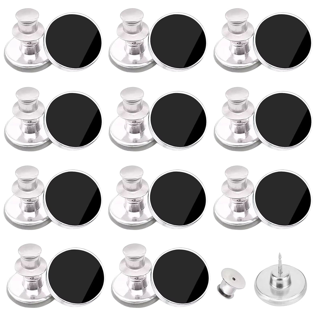 No-Sew Adjustable Metal Jean Buttons for Pants Replacement and Waist Tightening, Pack of 12 Sets