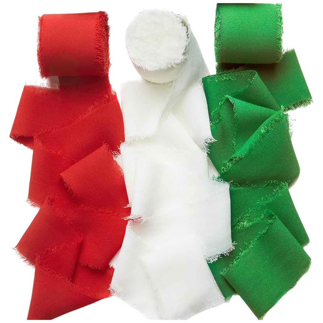 Handmade Chiffon Ribbon 4cm Wide 5m Each for Wedding and Gift Wrapping, Pack of 3