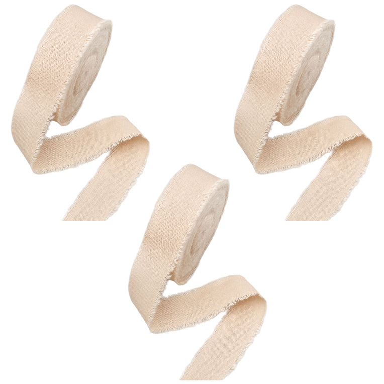 Cotton Frayed Fringe Ribbon 0.79 Inch x 18 Yards for DIY Crafts Wedding Gift Wrapping, Pack of 3