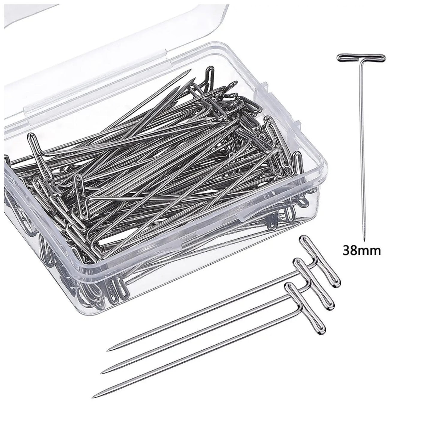 0.8mm Steel T Pins for Knitting Wig Styling Sewing and Office Board Use, Pack of 100