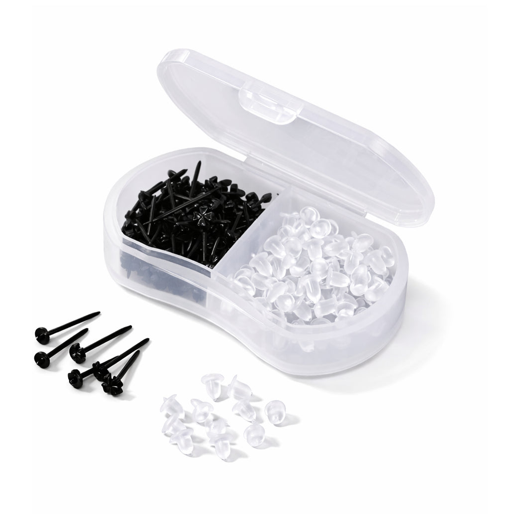 Clear Plastic Stud Earrings with Silicone Backs Transparent Posts and Storage Box for Sports Work and DIY Jewelry Making Set
