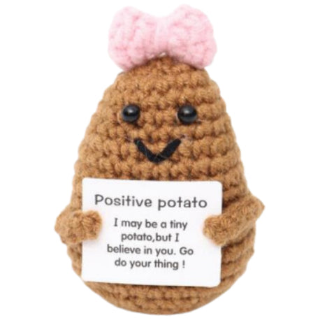 Potato With Top Bow Handmade Crochet Doll - Lovely Gift with Different Cards for Emotional Support & Positivity