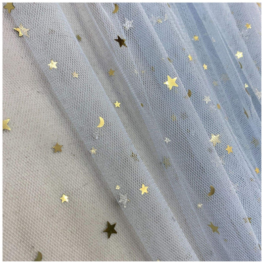 Glitter Tulle Fabric Roll With Star Moon Sequins for Tutu, Bridal Veil, Wedding Decor