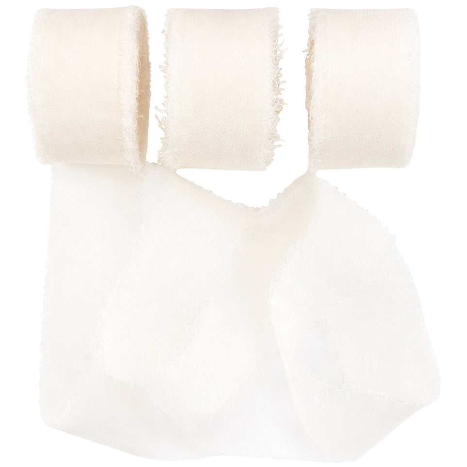 Chiffon Ribbon 1.5 Inch x 21 Yard Frayed Fringe Silk Ribbon 3 Rolls for Wedding Gift Wrapping and DIY Crafts