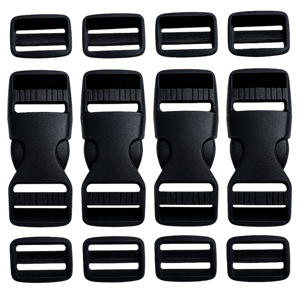 Heavy Duty Plastic Side Release Buckles and Tri Glide Slides for Backpacks and Webbing Straps