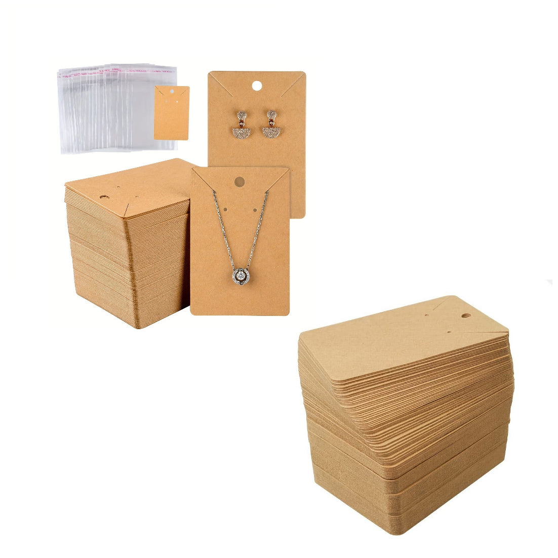 Durable Brown Earring Display Cards 3.5 x 2.4 Inches with Self Sealing Clear Bags
