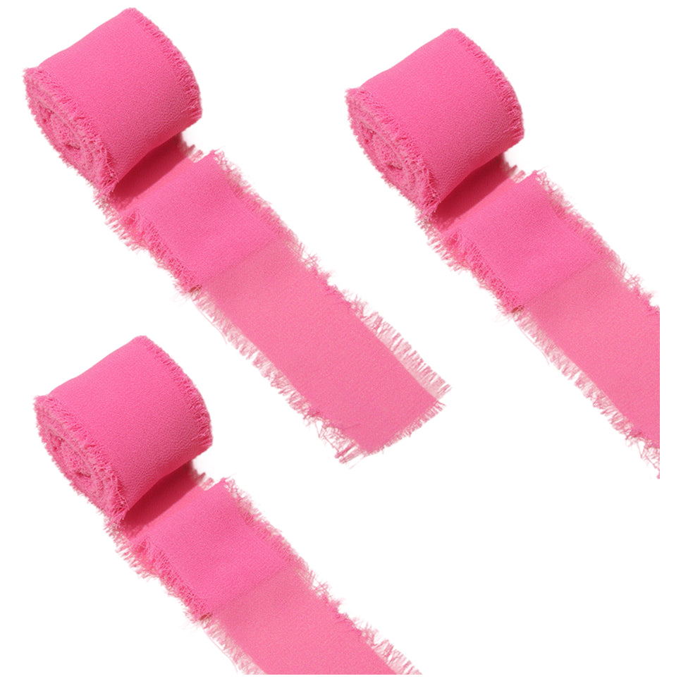 Chiffon Ribbon 1.5 Inch by 16.40yds Handmade Fringe Silk Ribbon for Gift Wrapping Wedding Bouquet and DIY Crafts, Pack of 3