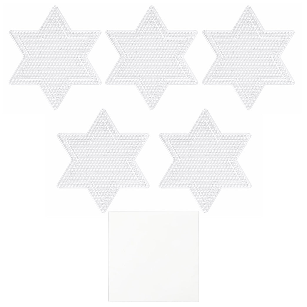 Clear Perler Beads Pegboard Basic Shapes Set with Iron Paper for Craft Projects and DIY Designs, Pack of 5