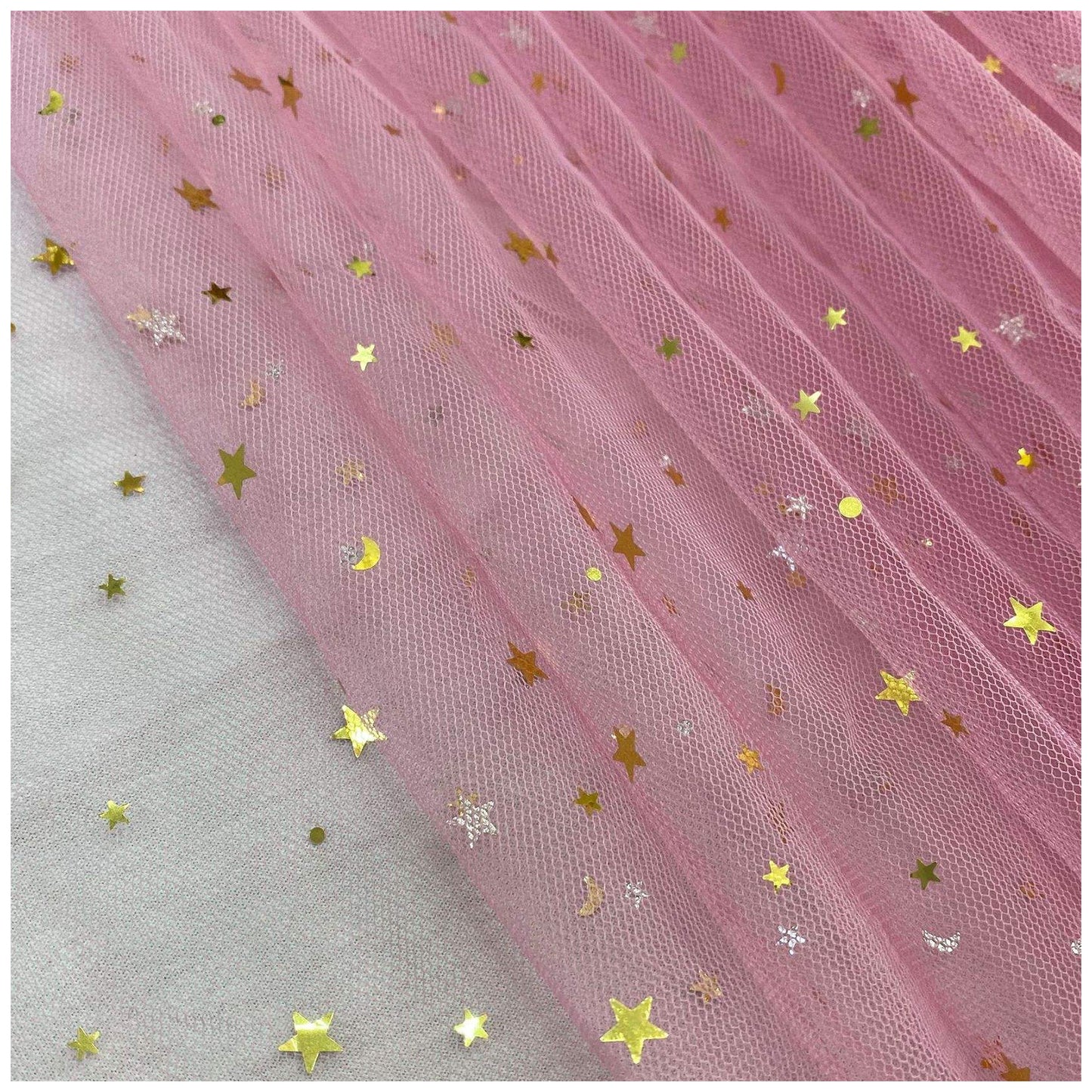 Glitter Tulle Fabric Roll With Star Moon Sequins for Tutu, Bridal Veil, Wedding Decor