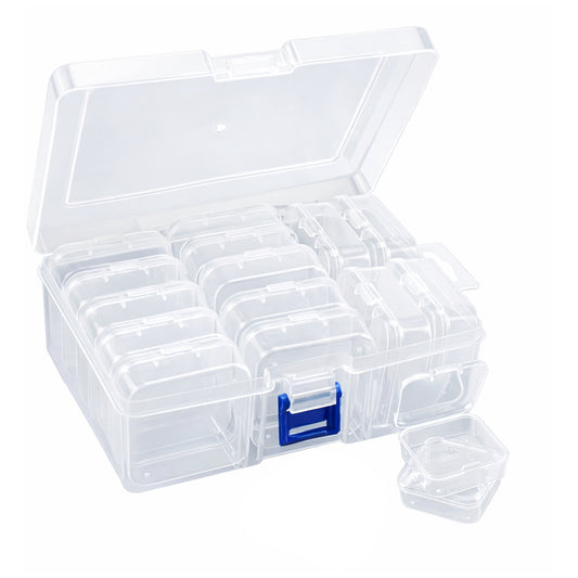 15 Pcs Clear Bead Storage Containers Plastic Organizer Boxes Set with Hinged Lid for Jewelry and Crafts