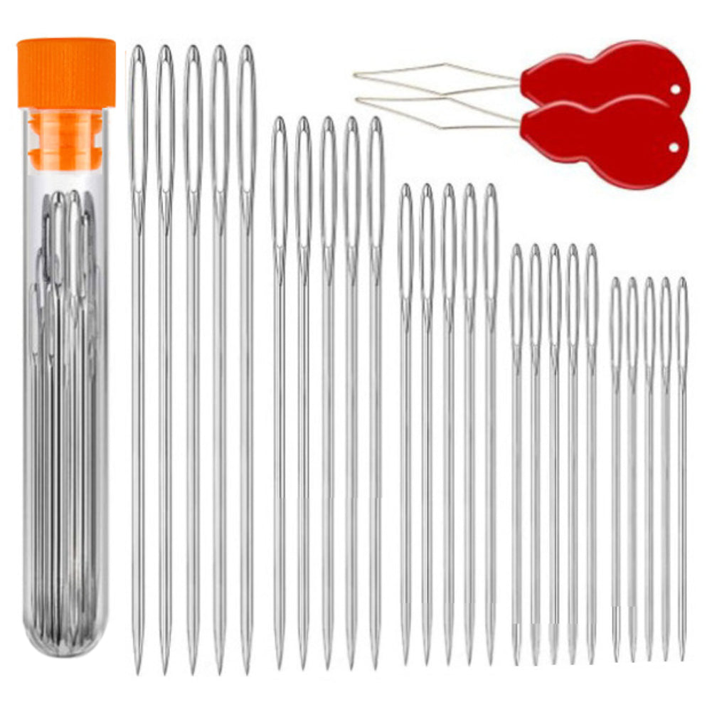 Assorted Hand Sewing Needles Set with Large Eyes and 2 Threaders for Embroidery