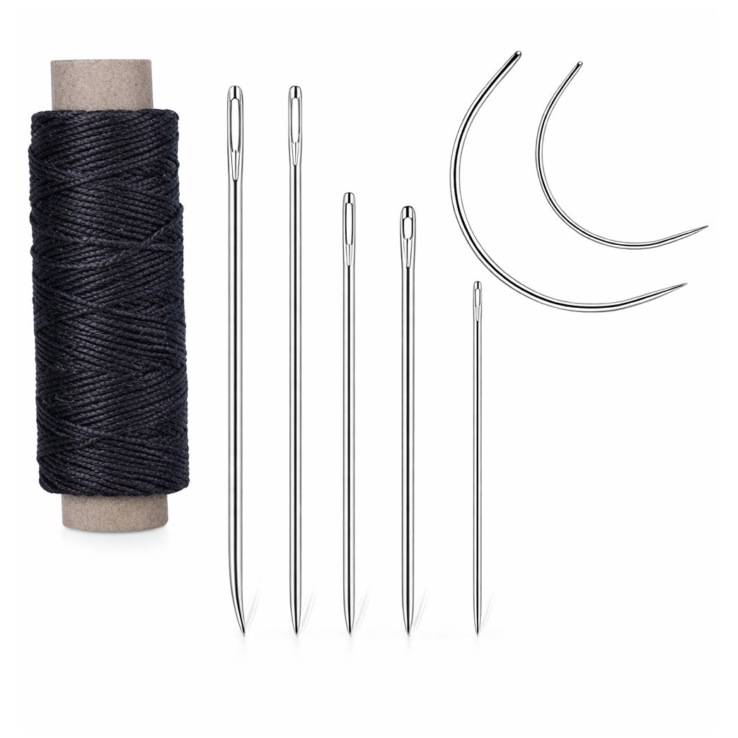Waxed Thread Upholstery Needle Set with 7 Hand Sewing Needles for Leather Repair