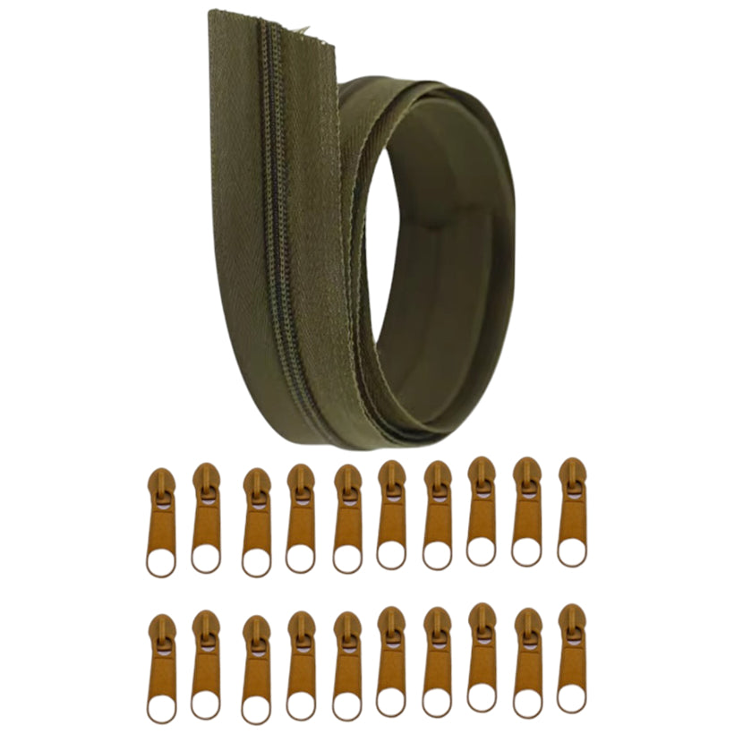 Nylon Coil Zipper 10 Yards with 20 Sliders for DIY Sewing Bags Garments and Crafts