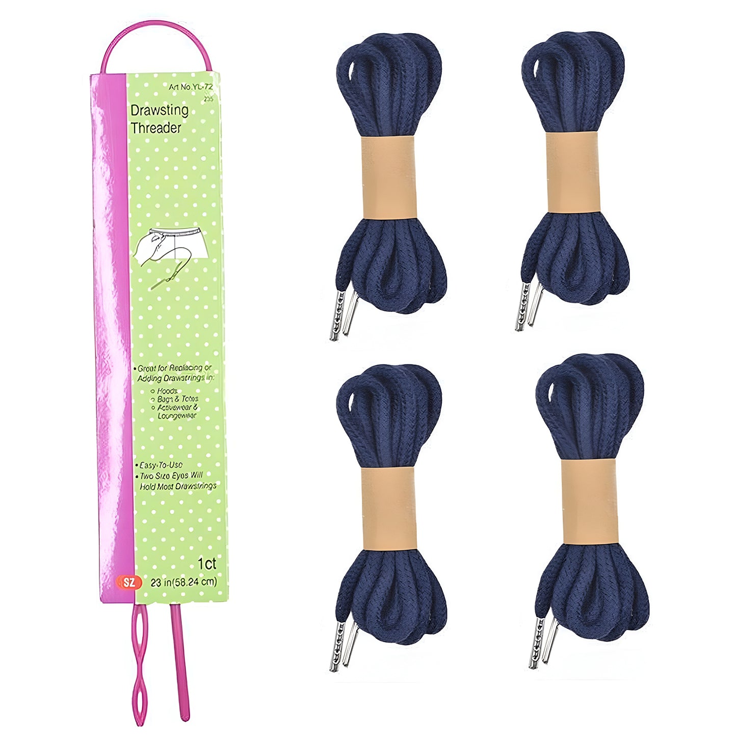Cotton Drawstring Replacement Cords with Easy Threader for Sweatpants Shorts Jackets and DIY Clothing Repairs