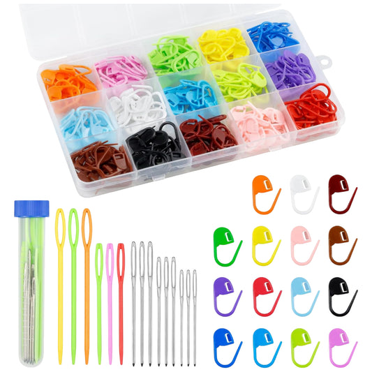 220pcs Colorful Stitch Markers with 15 Blunt Needles and Storage for Crochet and Knitting Projects