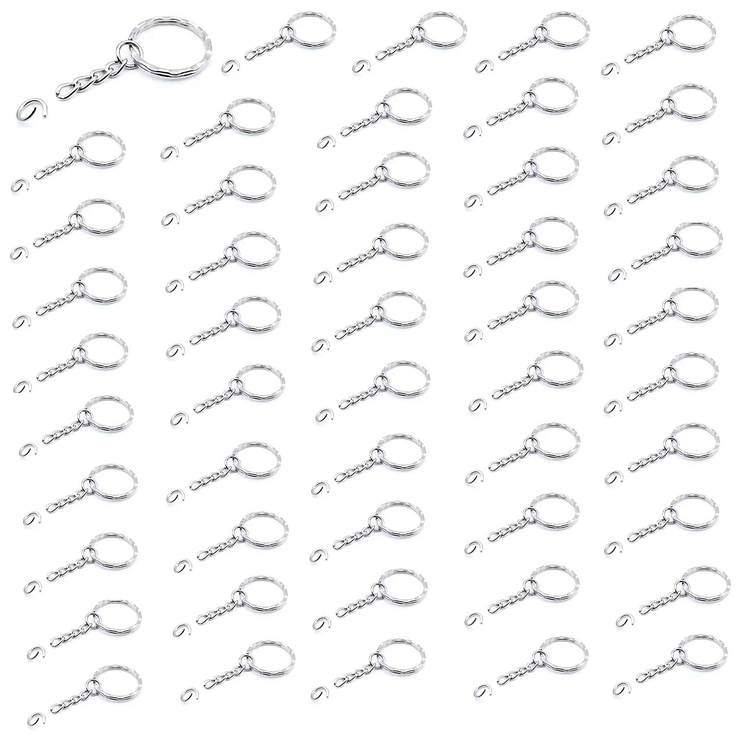 Metal Keychain Split Rings 25mm with Chain and Open Jump Rings for DIY Crafts
