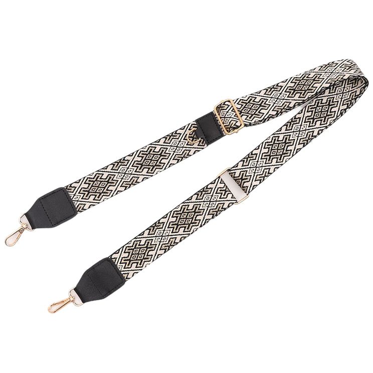 Adjustable Purse Strap With Crazy Horse Leather Ends and Jacquard Embroidery