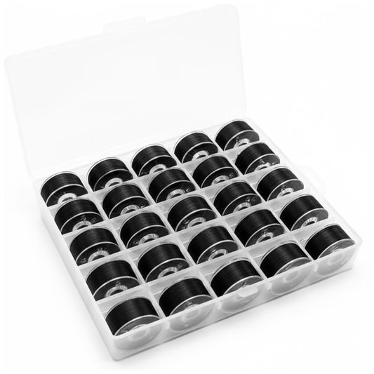 Prewound Class 15 Bobbin Thread 60WT Size A with Clear Storage Case for Sewing Machines, Pack of 25