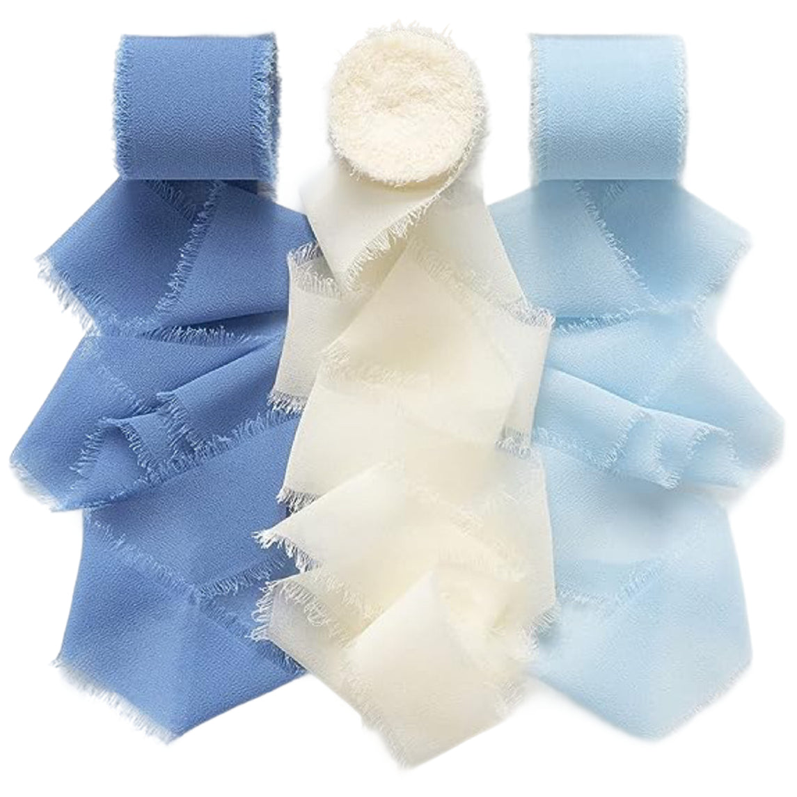 1.5 Inch x 7 Yards Chiffon Silk Ribbon Set for Wedding Bouquets, Gifts, and Decorations, Pack of 3