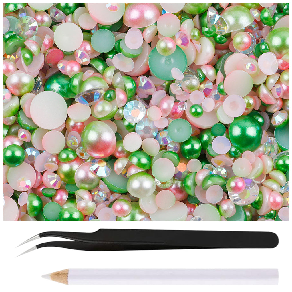30g Mixed Flatback Rhinestones and Half Pearls for DIY Crafts Shoes Nails Tumblers Garments Bags