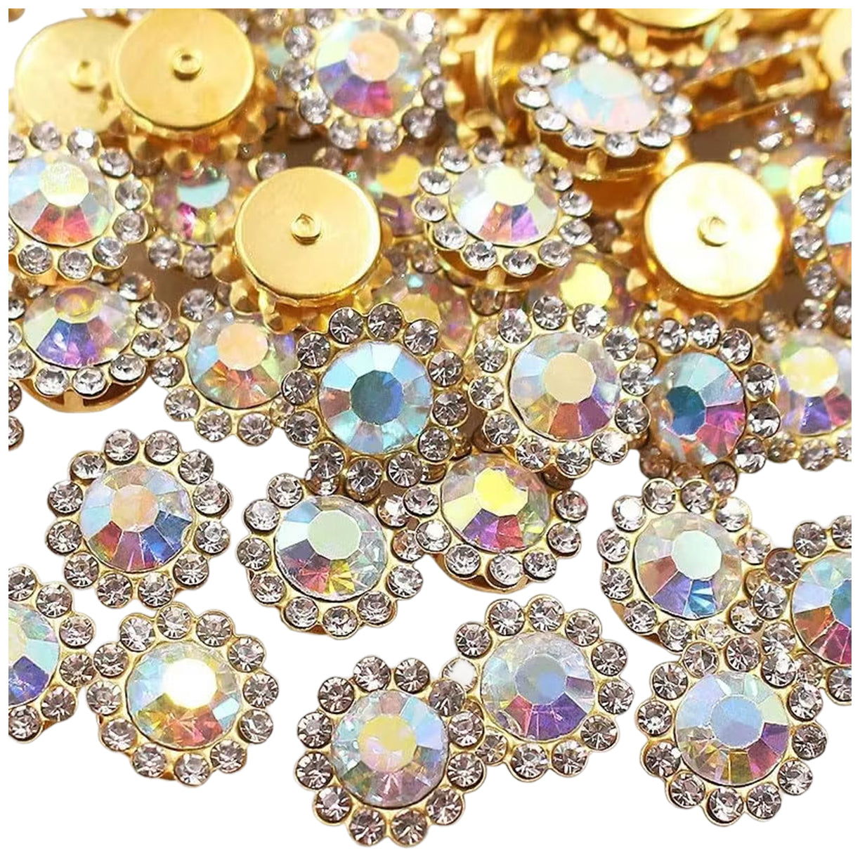 12mm Crystal Flower Sew On Rhinestones with Metal Base for Clothes and Crafts, Pack of 150