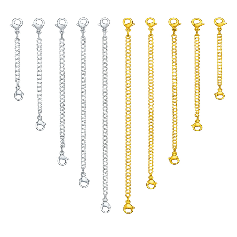Stainless Steel Necklace Extender Chains for Bracelets Jewelry Making and Adjustable Necklace Length, Set of 10