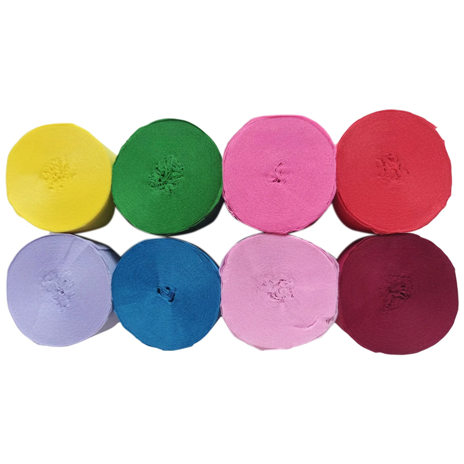Crepe Paper Streamers 82ft Each Roll for Birthday, Wedding, and Party Decorations 1.77 Inch, Pack of 8