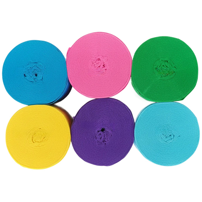 Crepe Paper Streamers 82ft Each Roll for Birthday, Wedding, and Party Decorations 1.77 Inch, Pack of 6