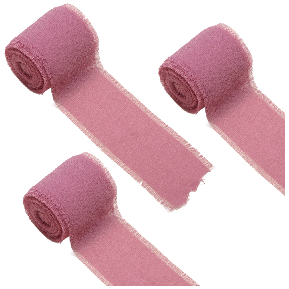 Chiffon Ribbon 1.5 Inch by 16.40yds Handmade Fringe Silk Ribbon for Gift Wrapping Wedding Bouquet and DIY Crafts, Pack of 3