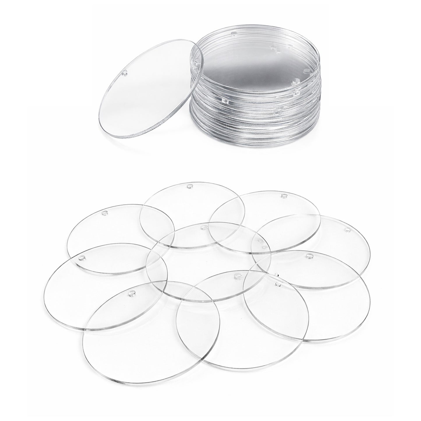 Clear Round Acrylic Blanks with Holes for DIY Christmas Ornaments Crafting and Painting, Pack of 20