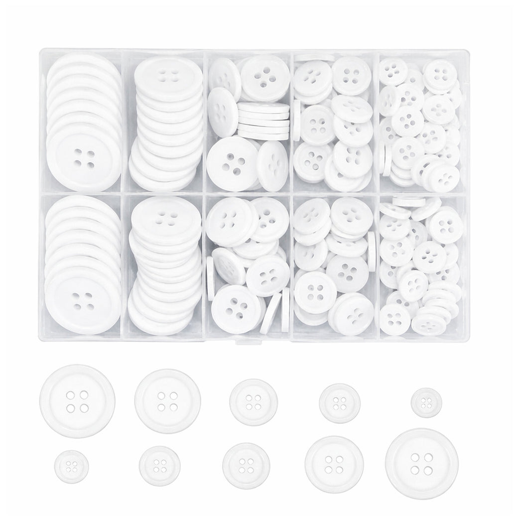 Resin Sewing Buttons 4 Hole Round Mixed Sizes with Storage Box for DIY Sewing Crafts and Decoration