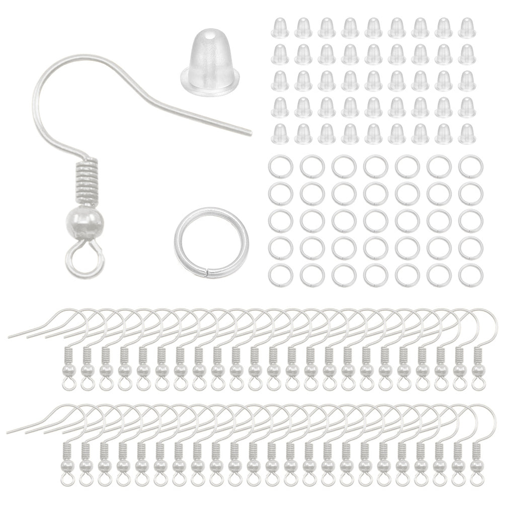 Hypoallergenic Earring Hooks Kit with Backs and Jump Rings for Jewelry Making, Pack of 600