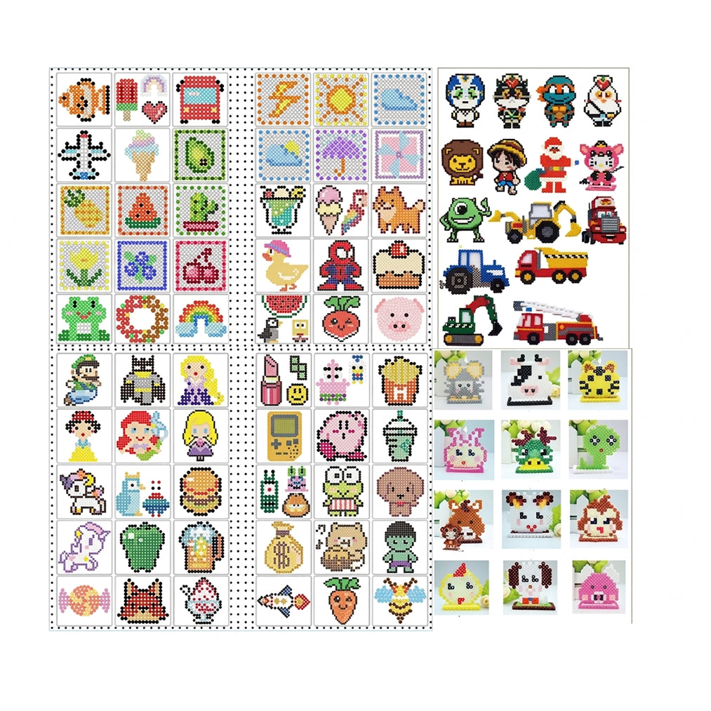 Instruction Pad for Fuse Beads With Assorted Patterns for Kids Crafting, DIY Designs, and Activity Projects