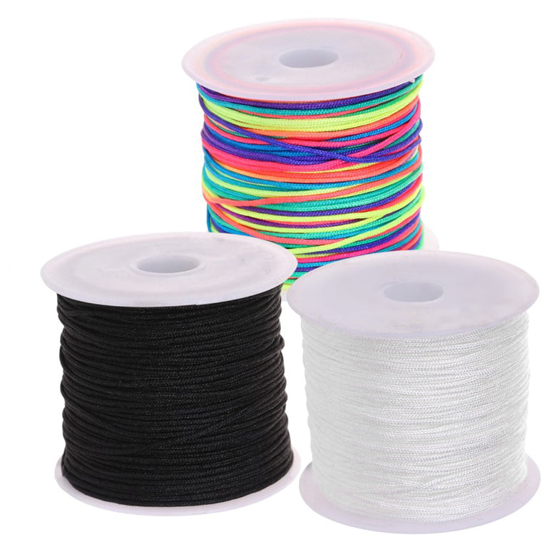 0.8 mm Stretch Elastic Cord Black White and Rainbow for Jewelry Making and Crafts, Pack of 3