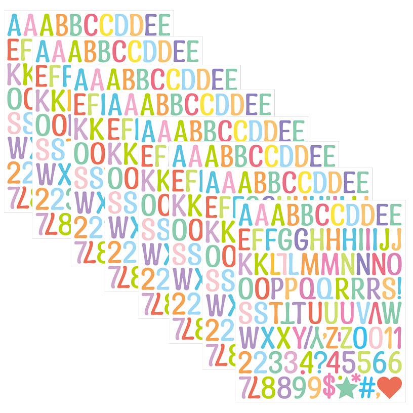Colorful Cartoon Alphabet and Number Stickers Self Adhesive Vinyl Letters Decals for Classroom Signs Doors Mailboxes, Pack of 8