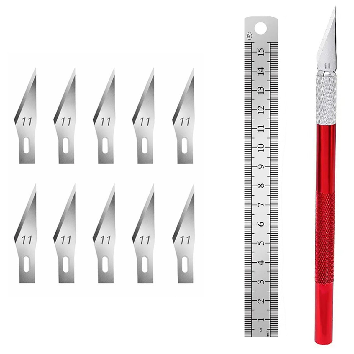 Precision Craft Knife Set with 10 #11 Blades and 15cm Steel Ruler for Modeling Vinyl Stencil DIY Crafts