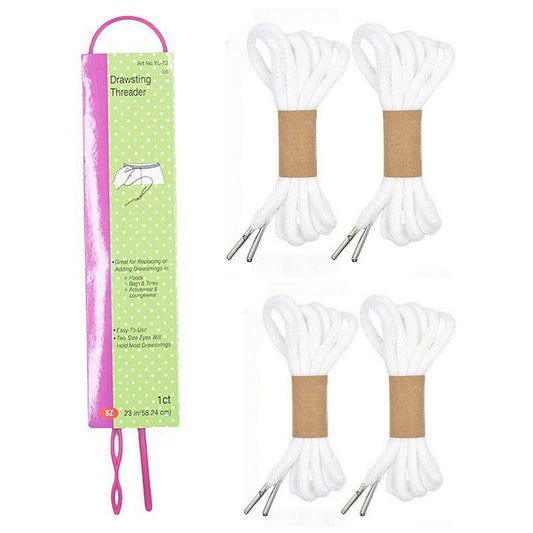 Cotton Drawstring Replacement Cords with Easy Threader for Sweatpants Shorts Jackets and DIY Clothing Repairs