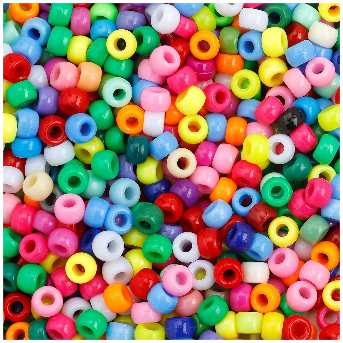 Plastic Pony Beads 6x9mm for Hair Braiding Bracelets Keychains and DIY Crafts, Pack of 300