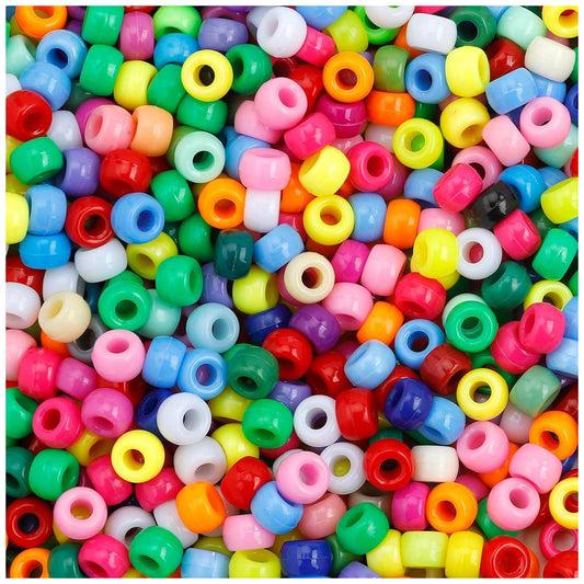 Plastic Pony Beads 6x9mm for Hair Braiding Bracelets Keychains and DIY Crafts, Pack of 300