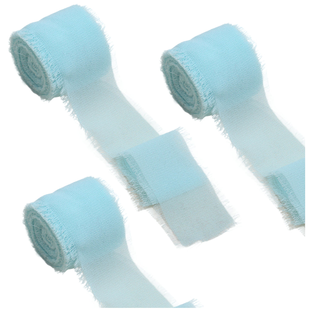 Chiffon Ribbon 1.5 Inch by 16.40yds Handmade Fringe Silk Ribbon for Gift Wrapping Wedding Bouquet and DIY Crafts, Pack of 3