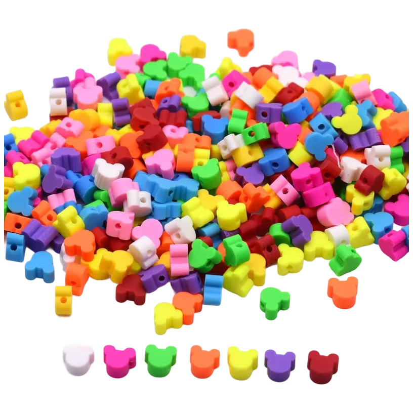 Mouse Head Polymer Clay Beads 10mm Mixed Spacer Beads for DIY Jewelry Making, Pack of 100