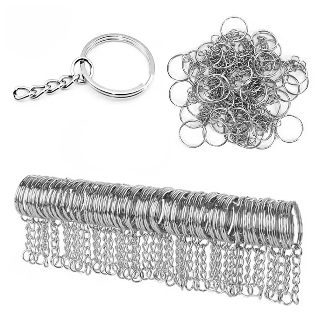 Metal Keychain Split Rings 25mm with Chain and Open Jump Rings for DIY Crafts