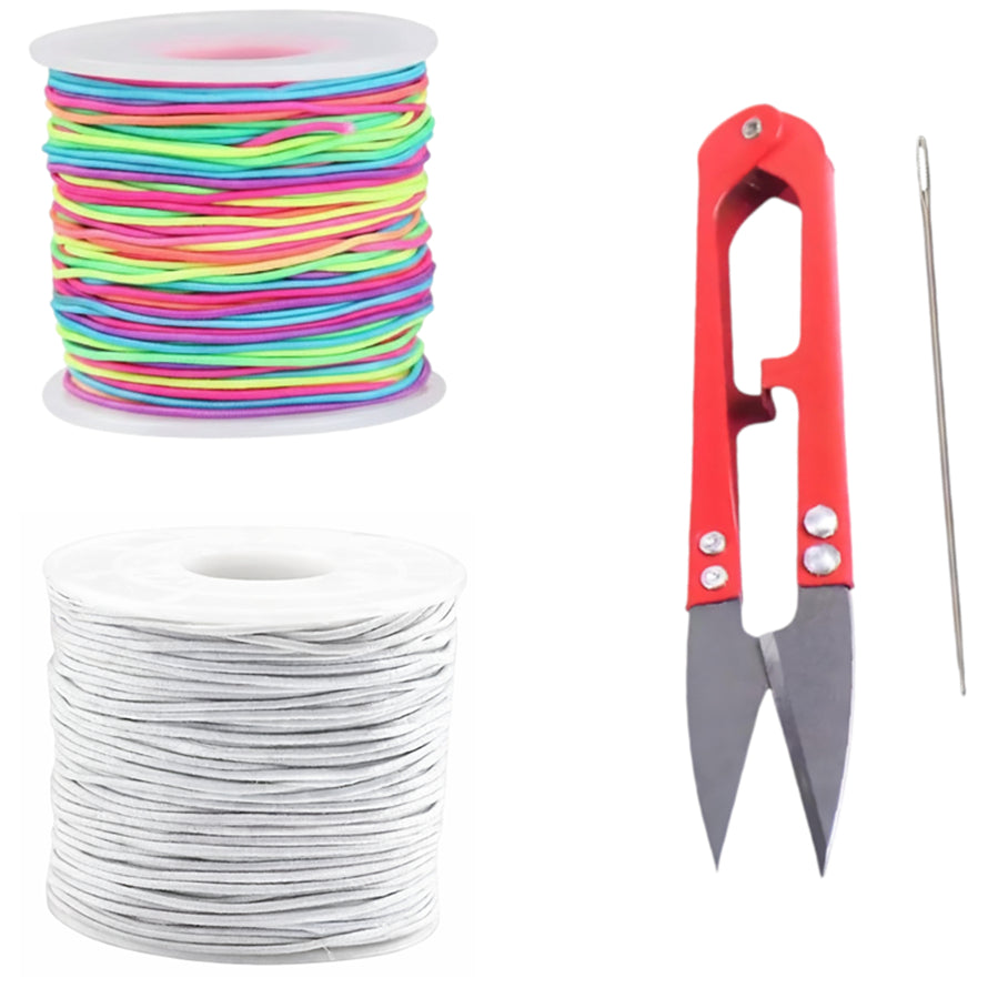 50 Yards Each Roll Nylon Core Spun Elastic Cord With Needle and Scissors for Jewelry Making and Crafts