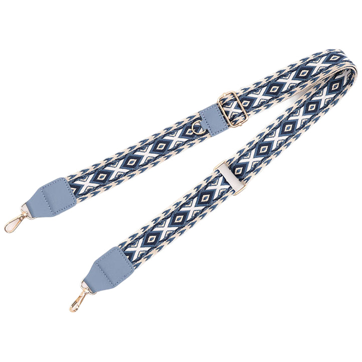 Adjustable Purse Strap With Crazy Horse Leather Ends and Jacquard Embroidery