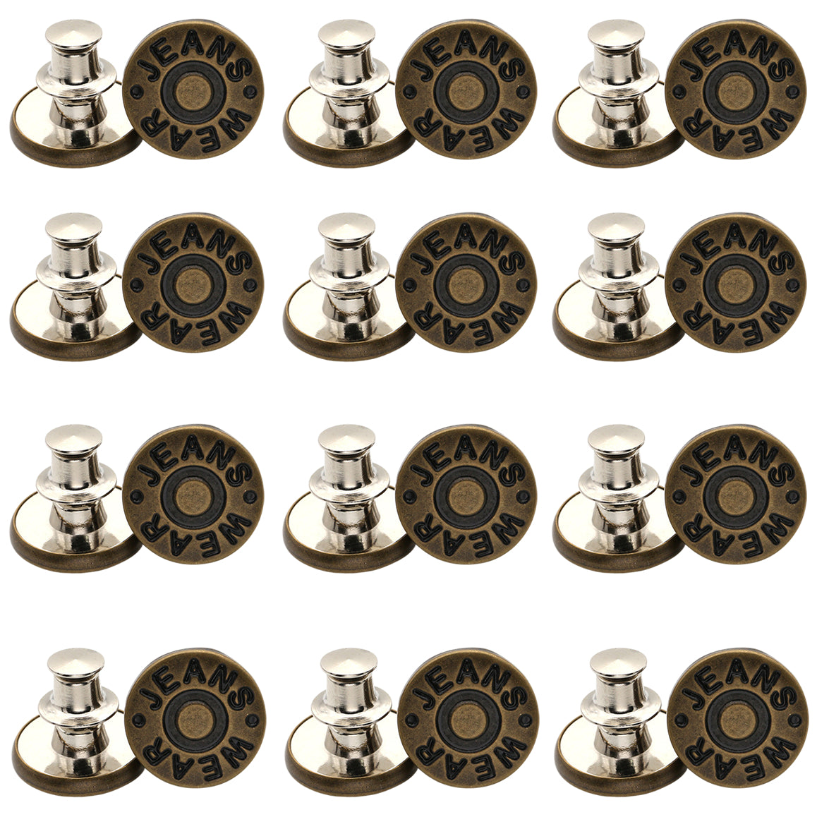 17mm No-Sew Jean Buttons for Pants Replacement and Waist Tightening, Pack of 12 Sets
