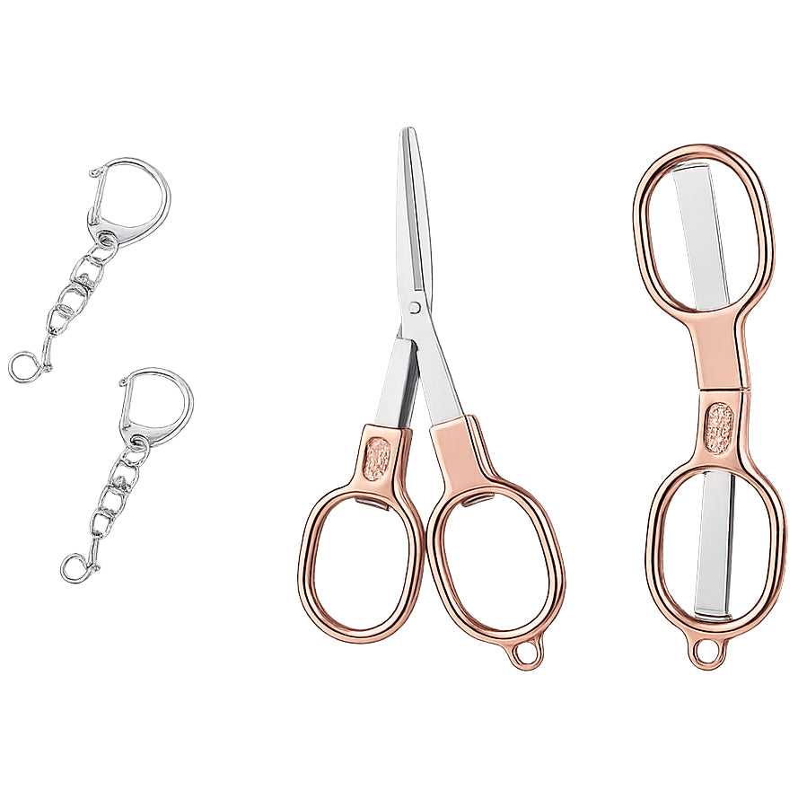 Folding Stainless Steel Mini Travel Scissors with Keychain Portable Safety Pocket Scissors for Craft Sewing and Office Use, Pack of 2