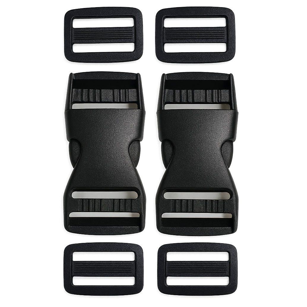 Heavy Duty Plastic Side Release Buckles and Tri Glide Slides for Backpacks and Webbing Straps