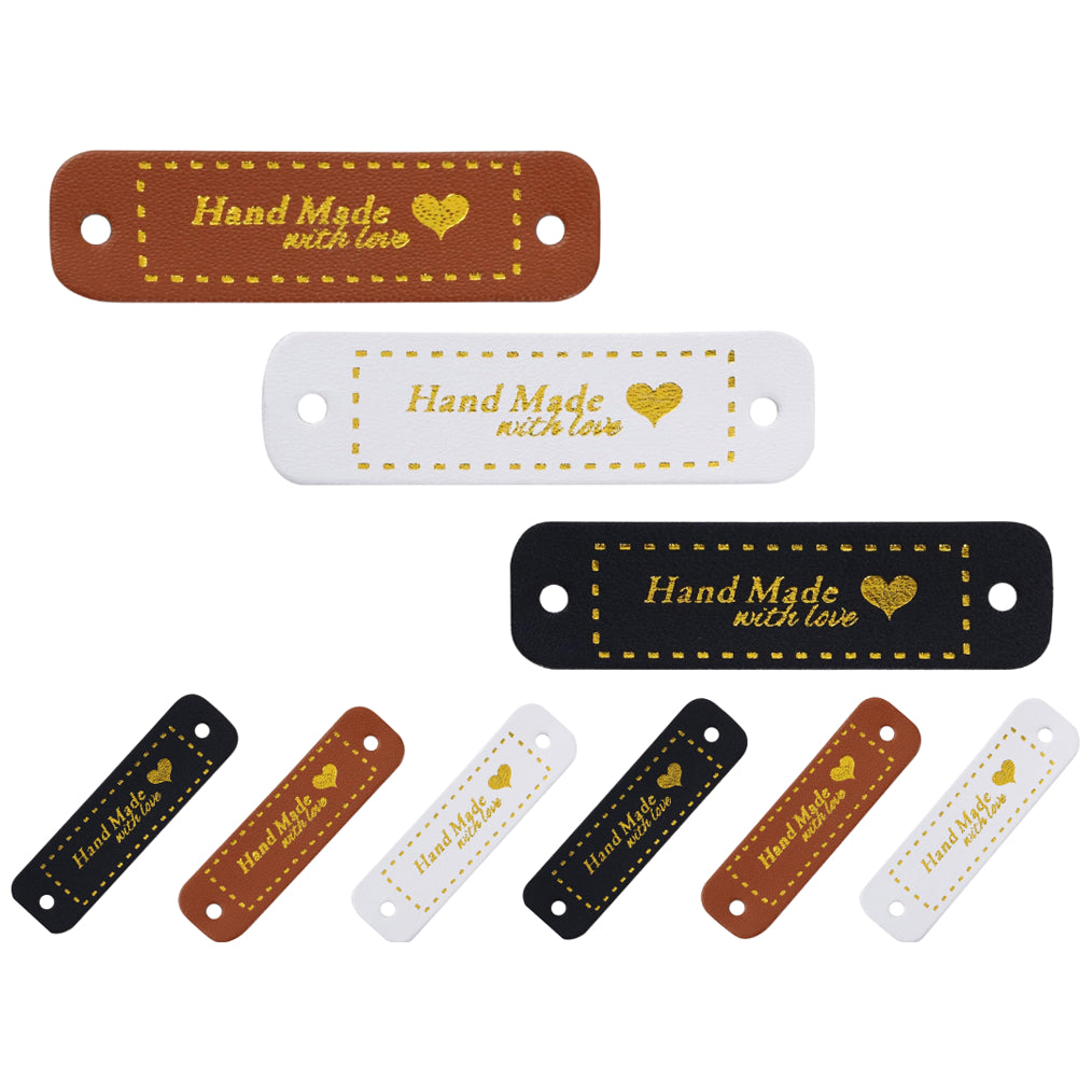 PU Leather Handmade Tags for Crochet, Knitting, Hats, DIY Crafts Sew-On Labels with Holes, 75 Tags